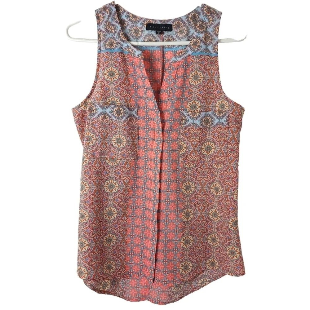 Sanctuary Clothing Women's Collage Craft Printed Sleeveless Blouse